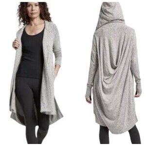 Athleta Harmony Wrap 2.0 Womens Large Gray Hooded Drape Longline Gym Casual